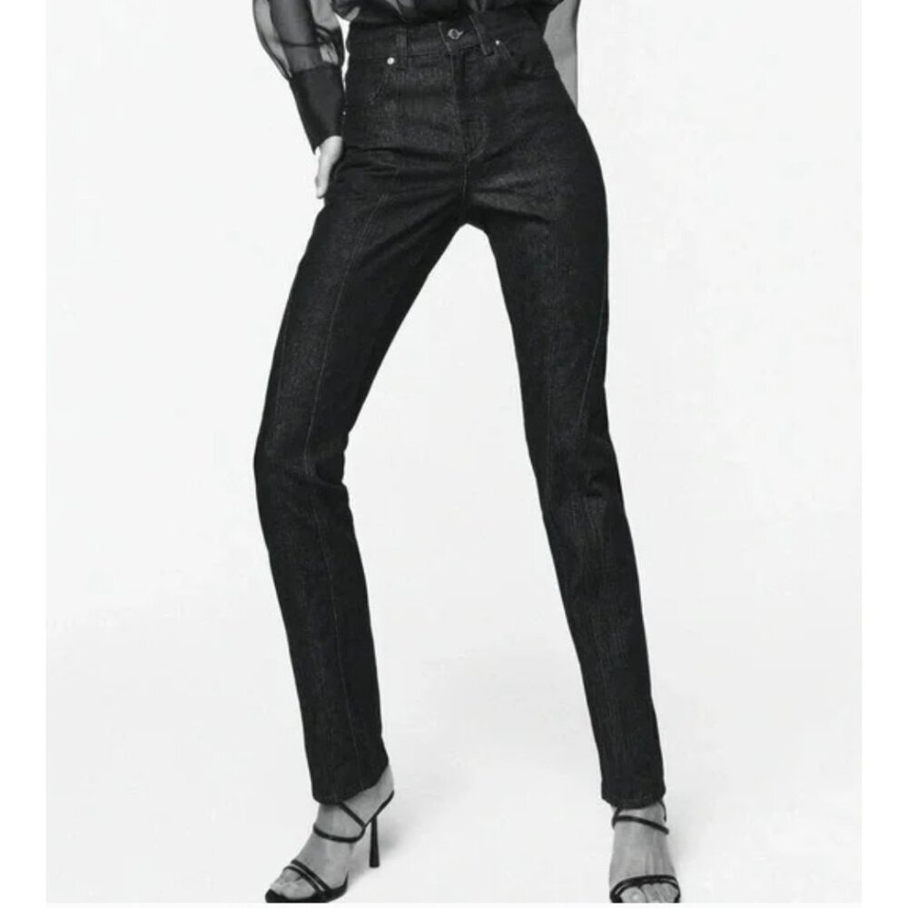 ZARA Womens Size 0 The Panelled Slim Skinny Jeans Black Denim Seamed NWT